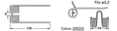 Immagine di DENTE/MOLLA H=170 - L=74 - Filo ø5,5 - Punte PIEGATE