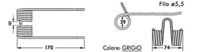 Immagine di DENTE/MOLLA H=170 - L=74 - Filo ø5,5 - Punte PIEGATE