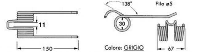 Immagine di DENTE/MOLLA H=150 - L=67 - Filo ø5 - Punte PIEGATE