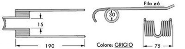 Immagine di DENTE/MOLLA H=190 - L= 75 - Filo ø6 - Punte PIEGATE