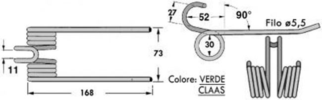 Immagine di DENTE/MOLLA H=168 - L=73 - Filo ø5,5 - Punte PIEGATE