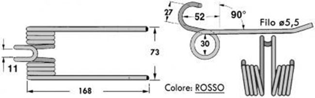 Immagine di DENTE/MOLLA H=168 - L=73 - Filo ø5,5 - Punte PIEGATE