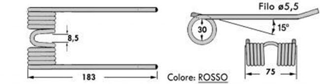 Immagine di DENTE/MOLLA H=183 - L=75 - Filo ø5,5 - Punte PIEGATE