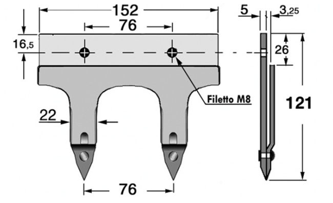 Immagine di Dente Doppio Smontabile Fori Fil. M8x1