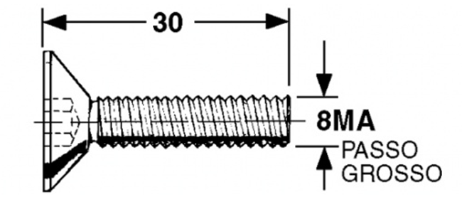 Immagine di VITE Testa Svasata 90° Cava Esagonale M 8 x 30 - Passo 1,25 - R=10,9 (K=4,5 D=16)