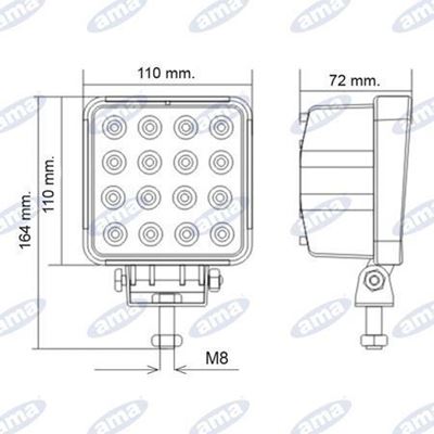 Immagine di Faro da lavoro a Led 110x110 mm 10-30V 48W 3200LM