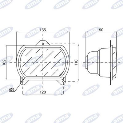 Immagine di Proiettore asimmetrico 120x110mm a 3 attacchi con abbagliante e anabbagliante - AMA