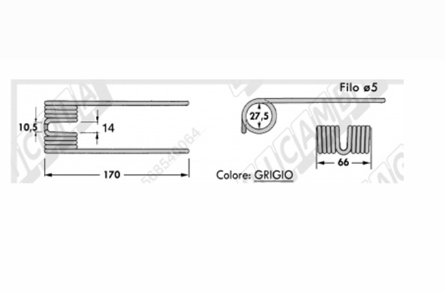 Immagine di DENTE/MOLLA H=170 - L=66 - Filo ø5 - Punte DIRITTE VICON